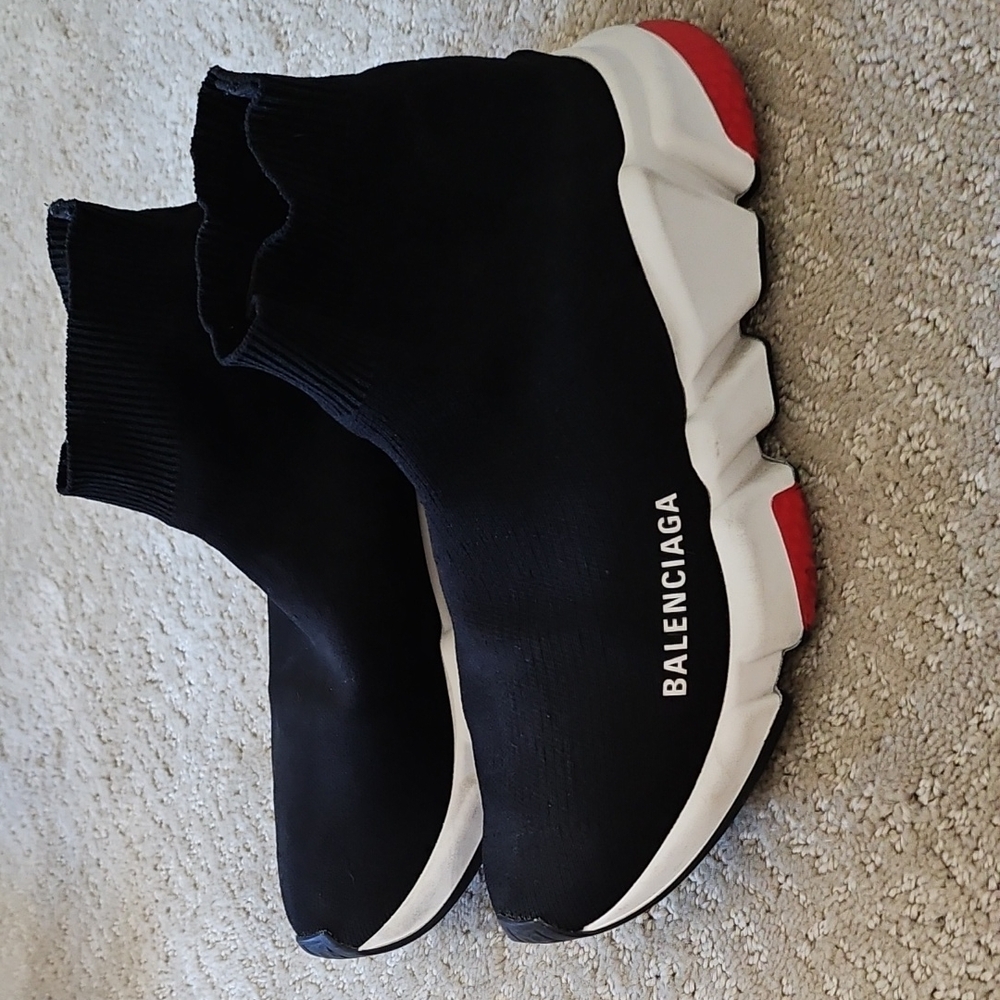 Balenciaga Black and White Sock Shoes with Red Soles